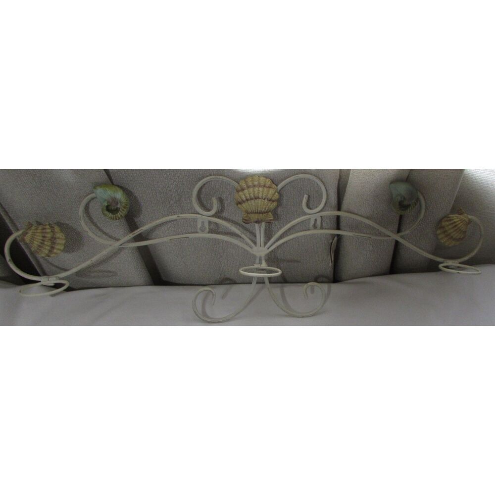 Seashell votive candle holder wall hanging rod iron beachy boho beach house